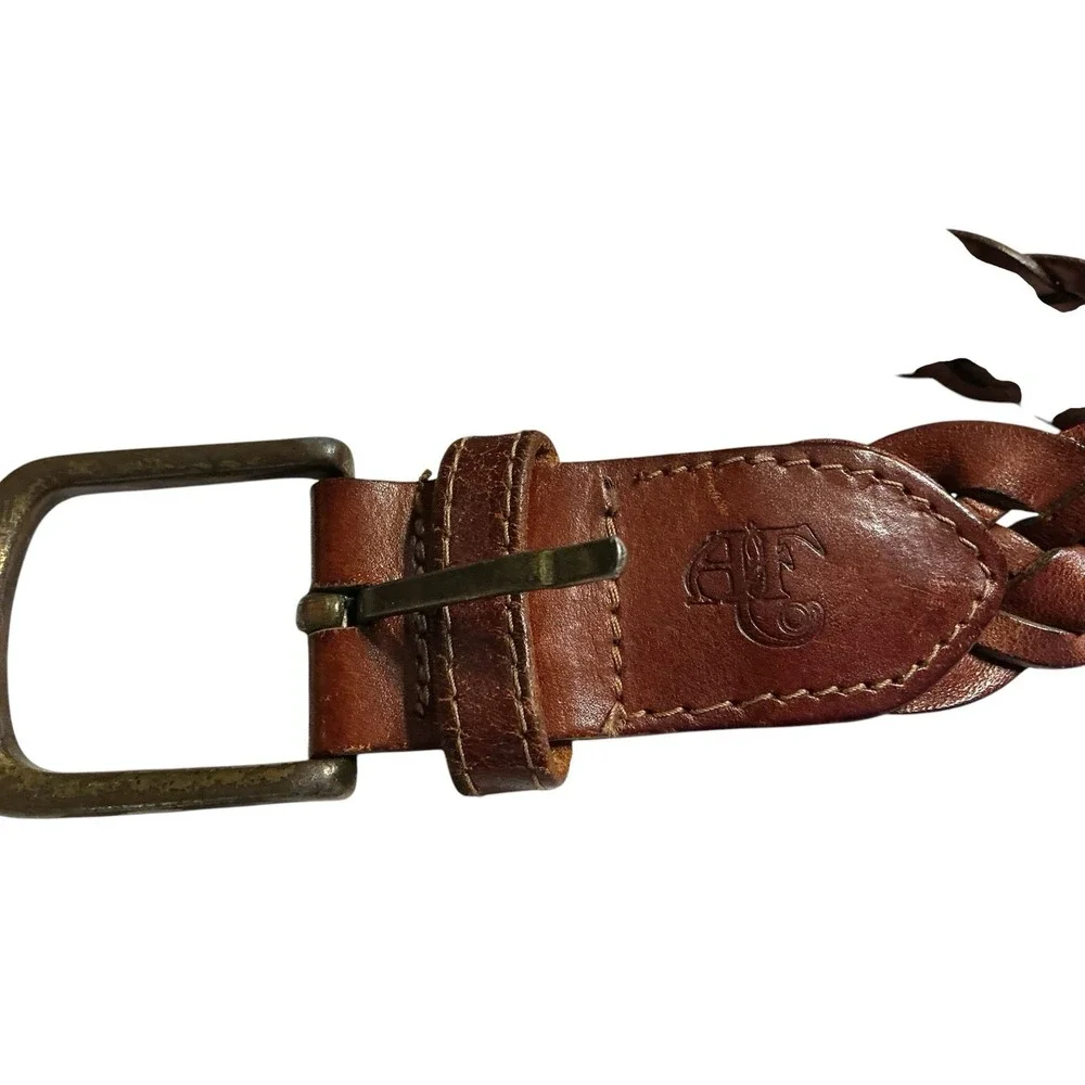 Vtg Abercrombie & Fitch Brown Braided Leather Belt Mens Size 38 Brass Buckle